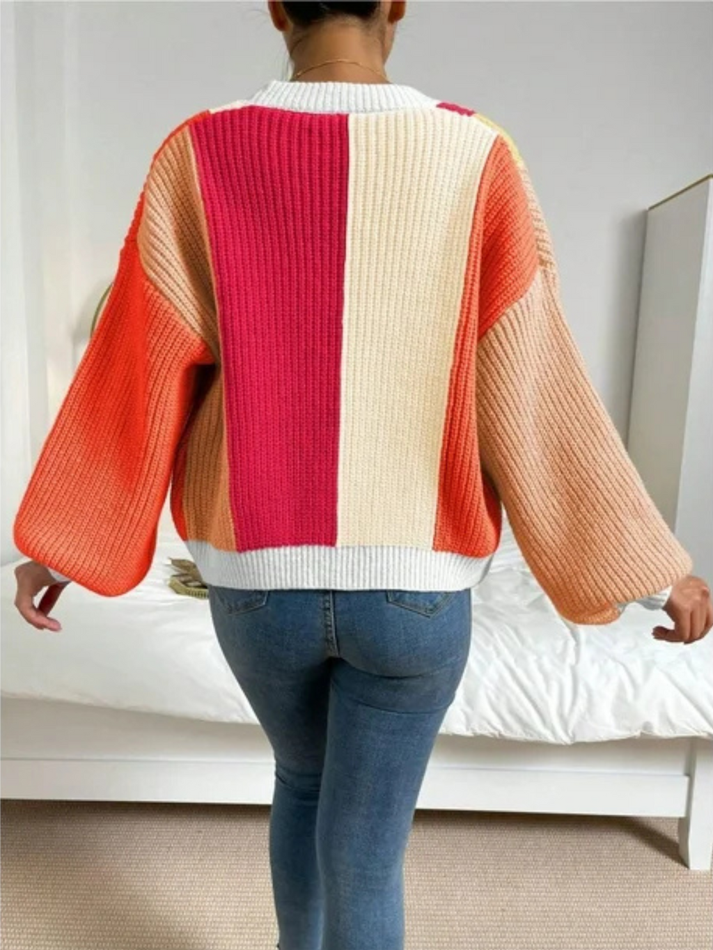 Women's Colour Block Cardigan with Oversized Fit | L&S - 12 - London-stylehouse.com