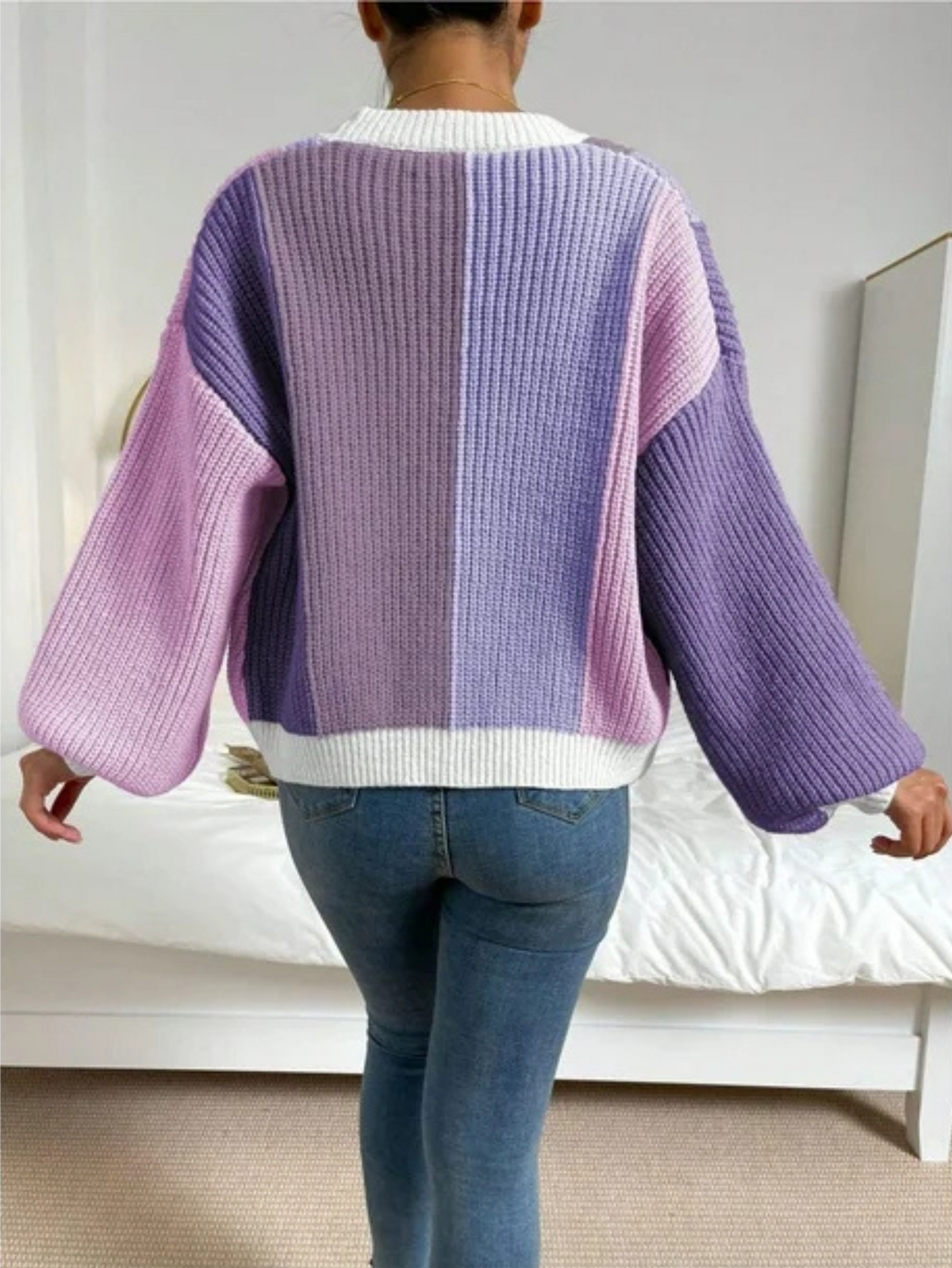 Women's Colour Block Cardigan with Oversized Fit | L&S - 14 - London-stylehouse.com