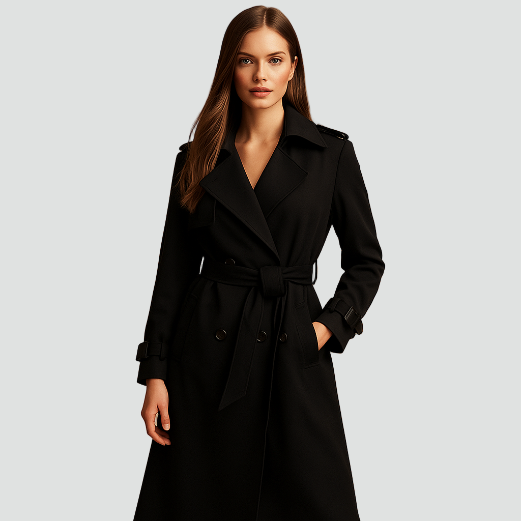Trench Coat Women's Tailored Midi Length with Waist Belt | L&S - 1 - London-stylehouse.com