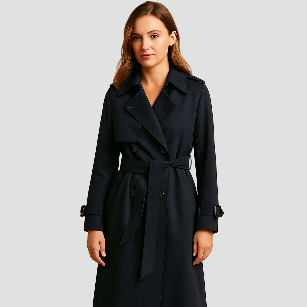 Trench Coat Women's Tailored Midi Length with Waist Belt | L&S - 2 - London-stylehouse.com