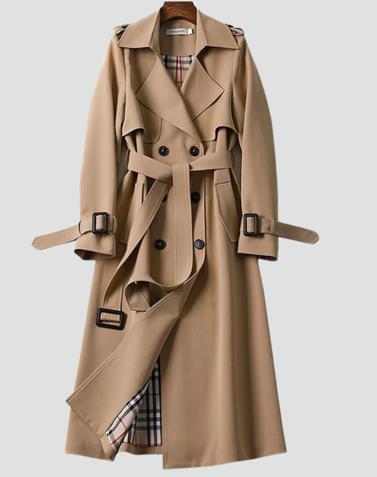 Trench Coat Women's Tailored Midi Length with Waist Belt | L&S - 3 - London-stylehouse.com