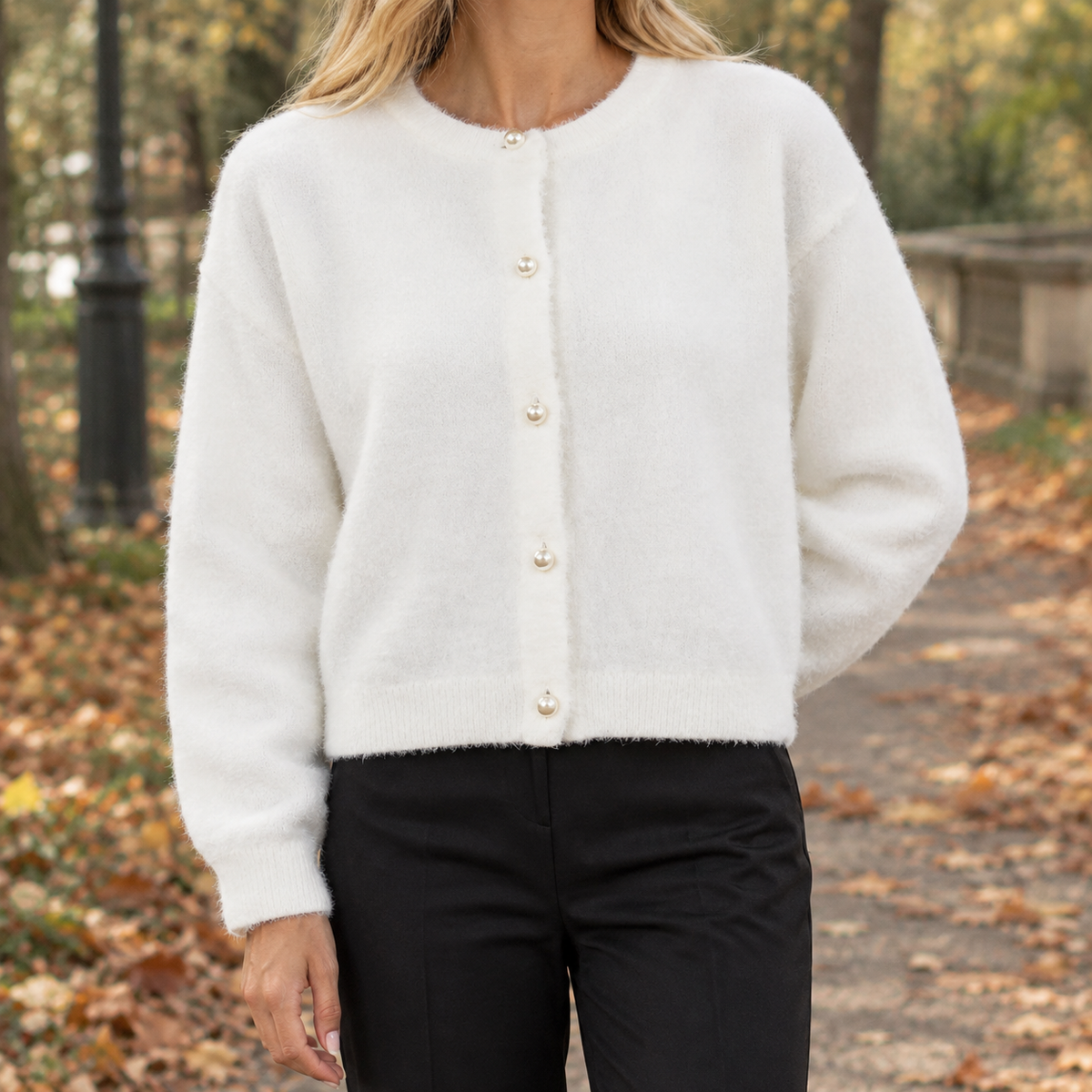 Cardigan Women's Relaxed Fit with Pearl Buttons | L&S - 1 - London-stylehouse.com