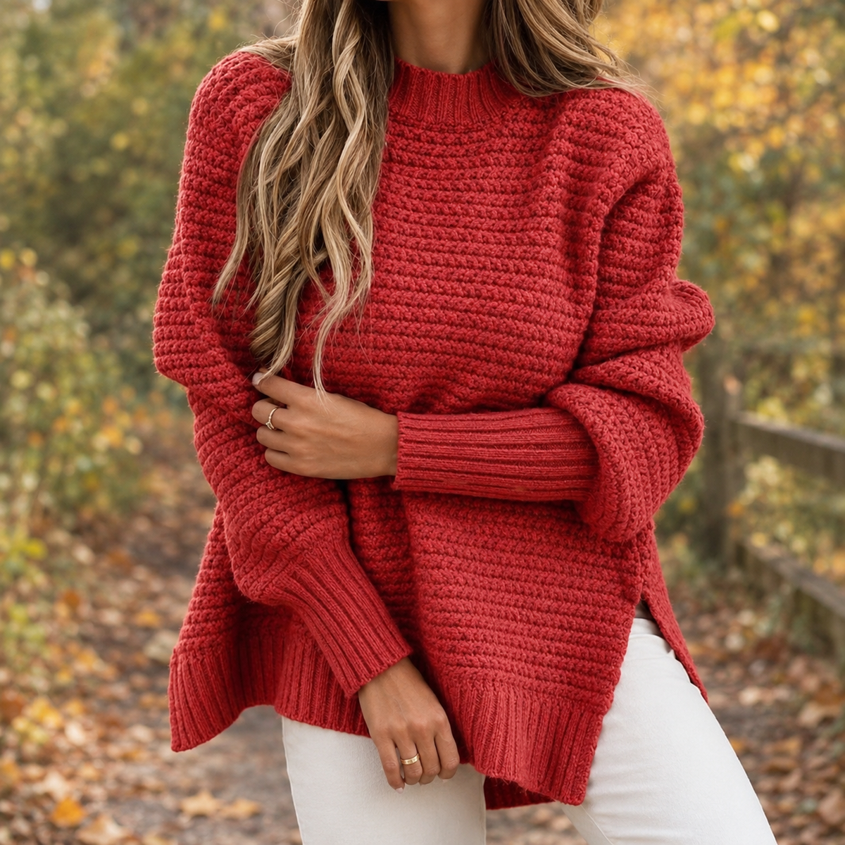 Pullover Women's Relaxed Fit with Textured Knit Design | L&S - 1 - London-stylehouse.com
