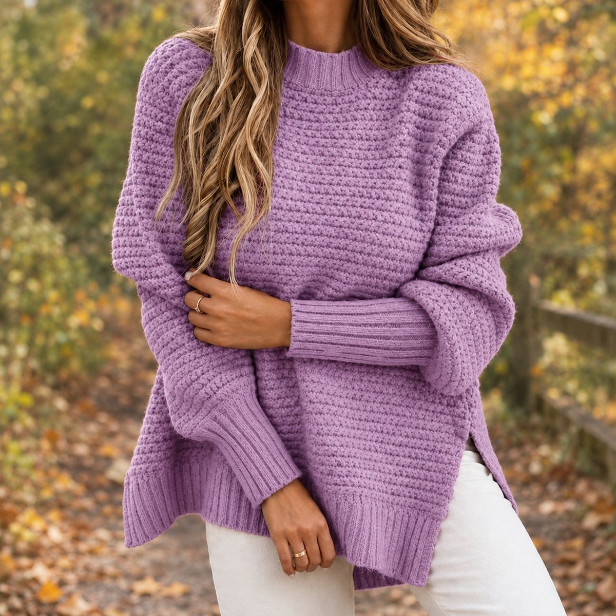 Pullover Women's Relaxed Fit with Textured Knit Design | L&S - 5 - London-stylehouse.com