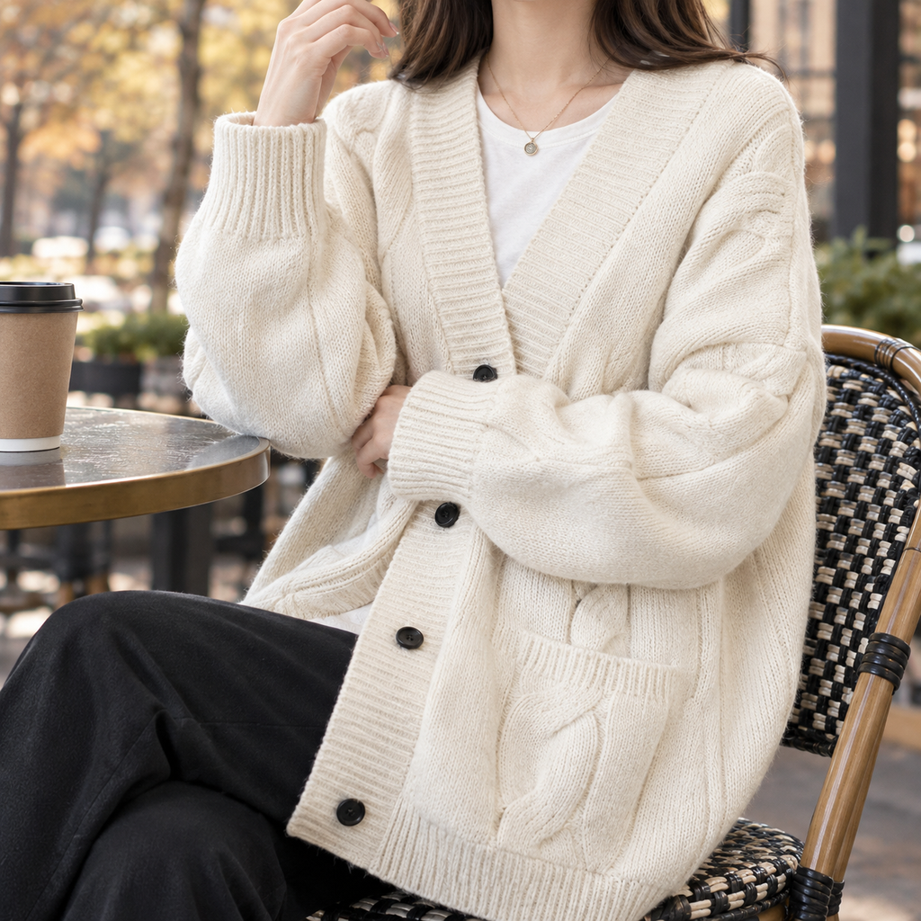 Cardigan Women’s Oversized Fit with Textured Details | L&S - 1 - London-stylehouse.com