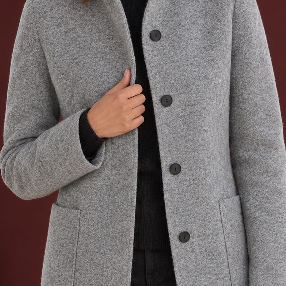 Women's Tailored Coat with Stand-Up Collar and Button Closure - 2 - London-stylehouse.com