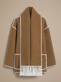 Women's Cape Jacket with Fringe Detail and Button Closure - 4 - London-stylehouse.com