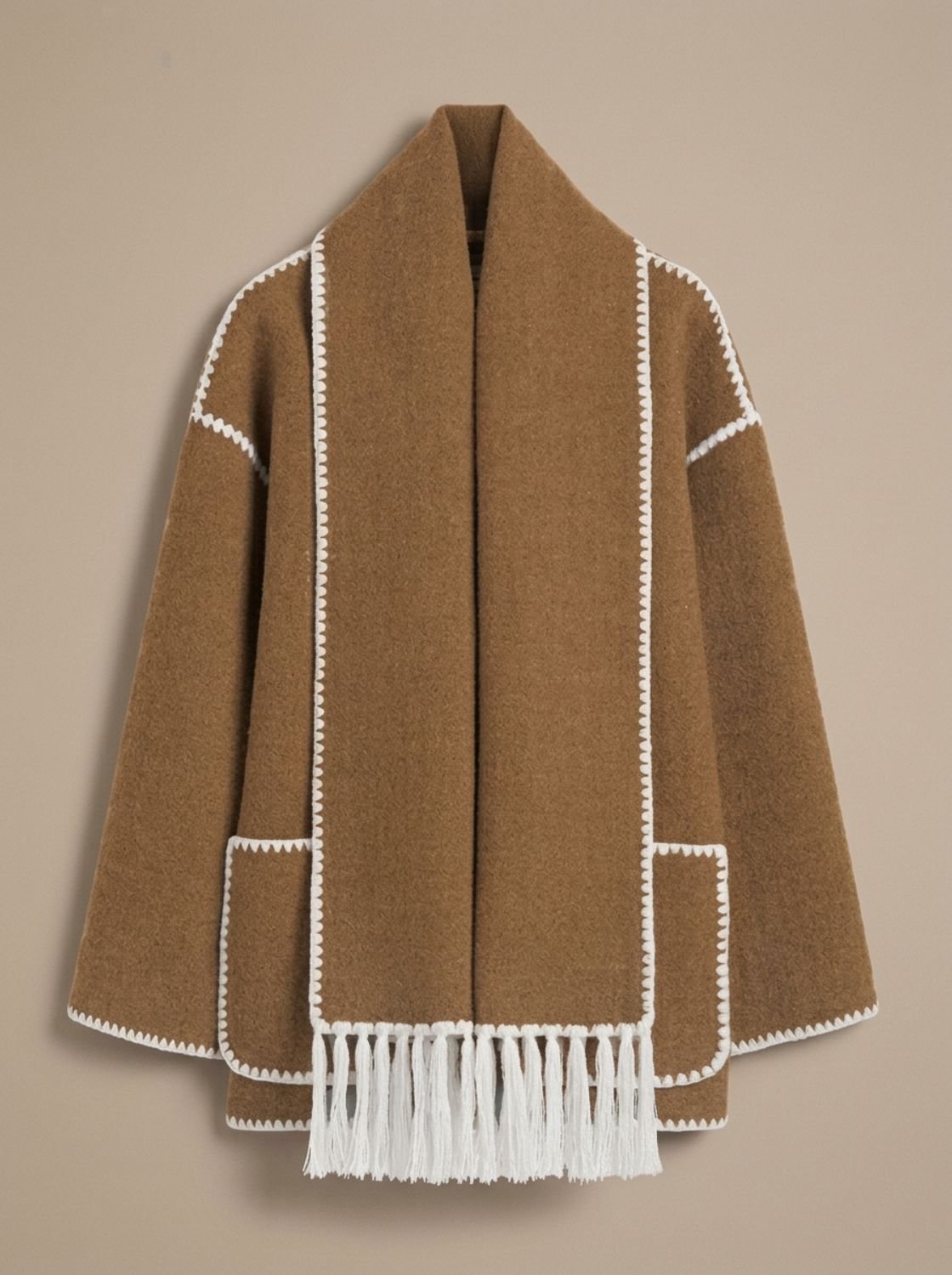 Women's Cape Jacket with Fringe Detail and Button Closure - 4 - London-stylehouse.com