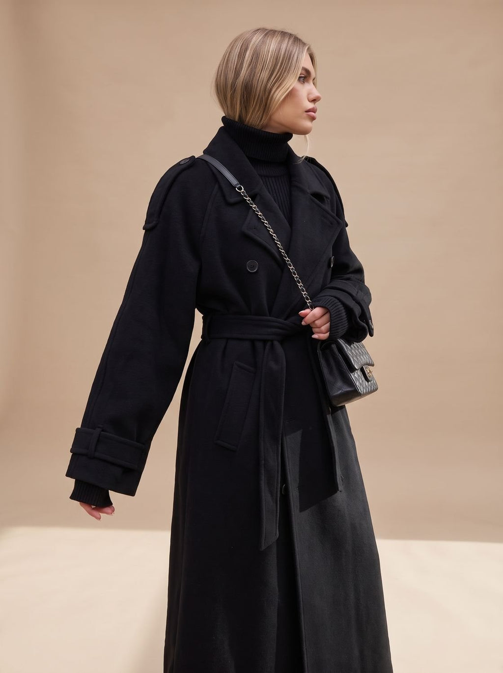 Women's Oversized Trench Coat with Belted Waist - 3 - London-stylehouse.com