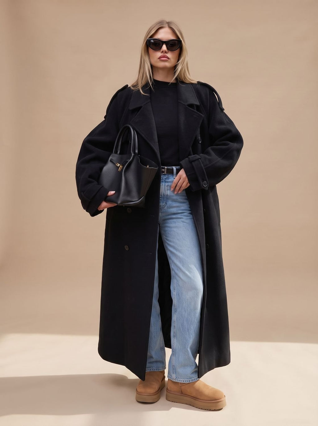 Women's Oversized Trench Coat with Belted Waist - 6 - London-stylehouse.com