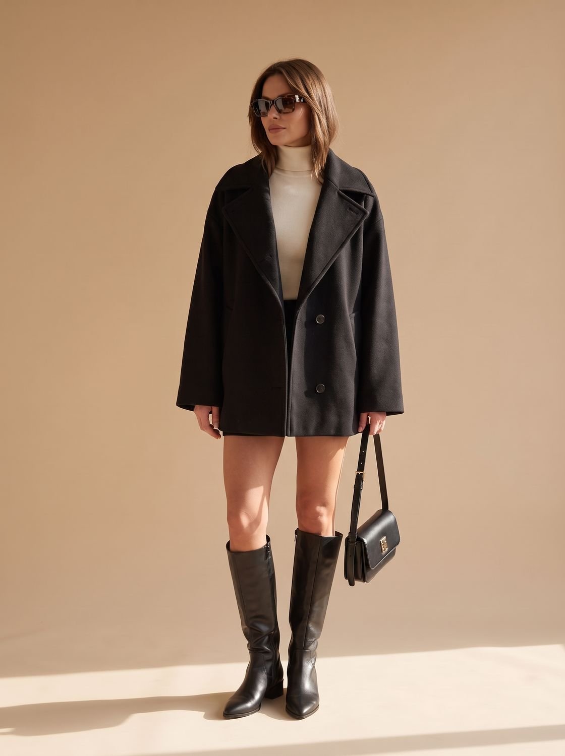 Women's Oversized Coat with Double-Breasted Button Front - 2 - London-stylehouse.com