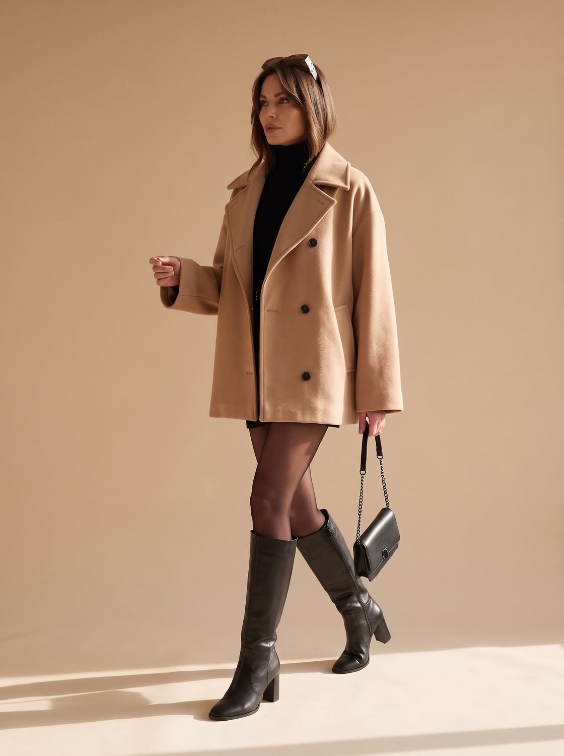 Women's Oversized Coat with Double-Breasted Button Front - 3 - London-stylehouse.com
