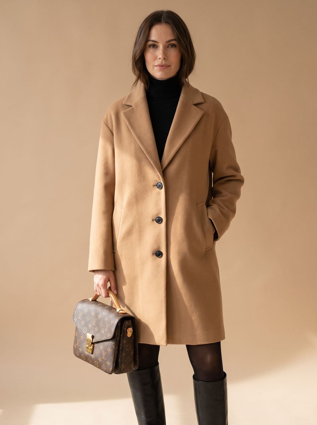 Women's Oversized Coat with Double-Breasted Button Front - 4 - London-stylehouse.com