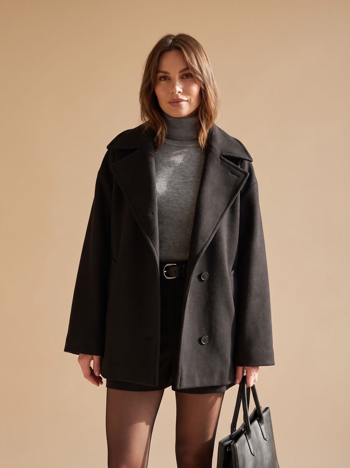 Women's Oversized Coat with Double-Breasted Button Front - 5 - London-stylehouse.com