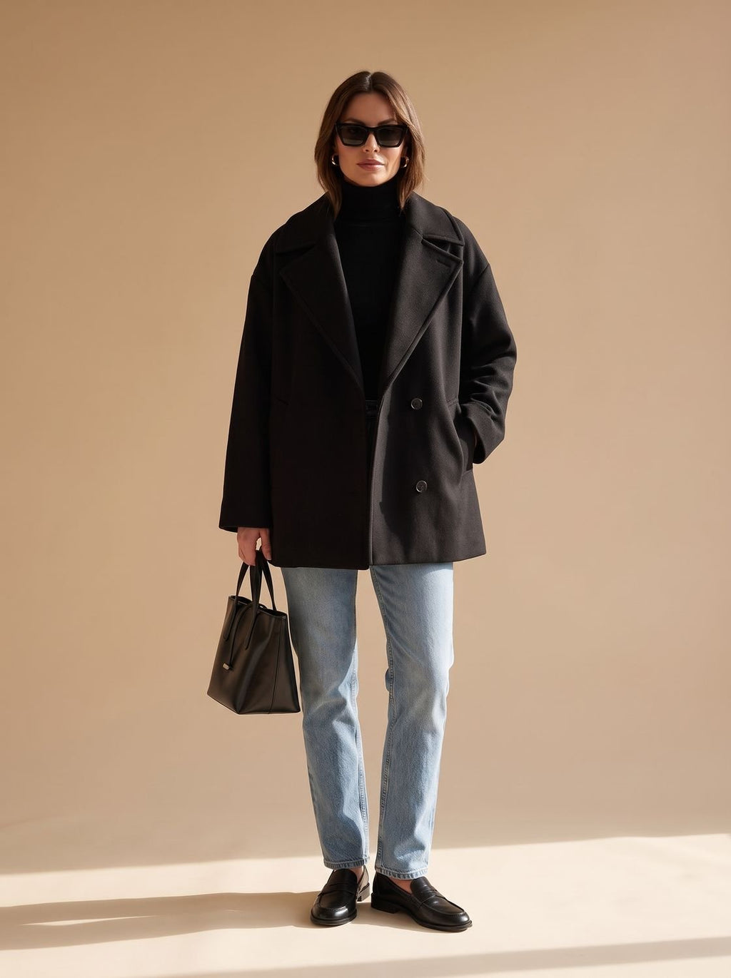 Women's Oversized Coat with Double-Breasted Button Front - 10 - London-stylehouse.com