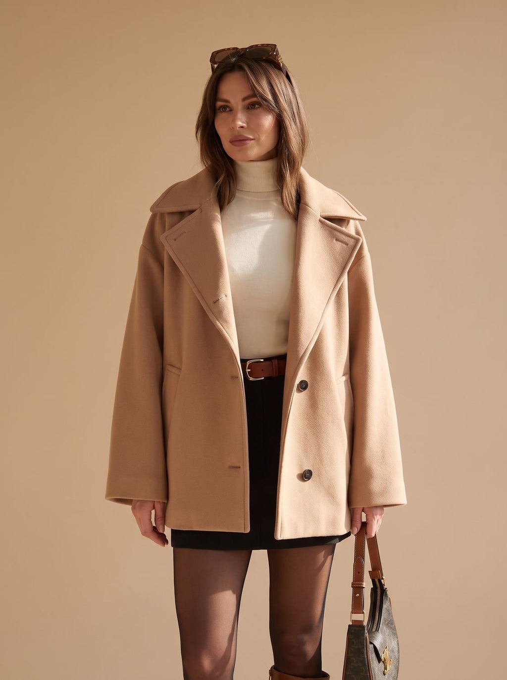 Women's Oversized Coat with Double-Breasted Button Front - 11 - London-stylehouse.com