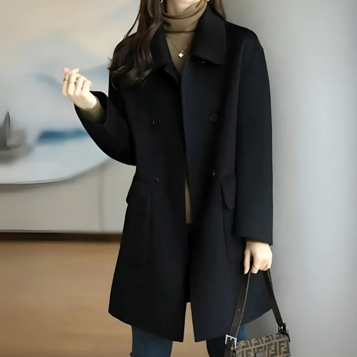Women's Double-Breasted Coat with Pockets and Structured Fit - 1 - London-stylehouse.com
