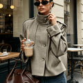 Women's Checkered Jacket with High Collar and Relaxed Fit - 1 - London-stylehouse.com
