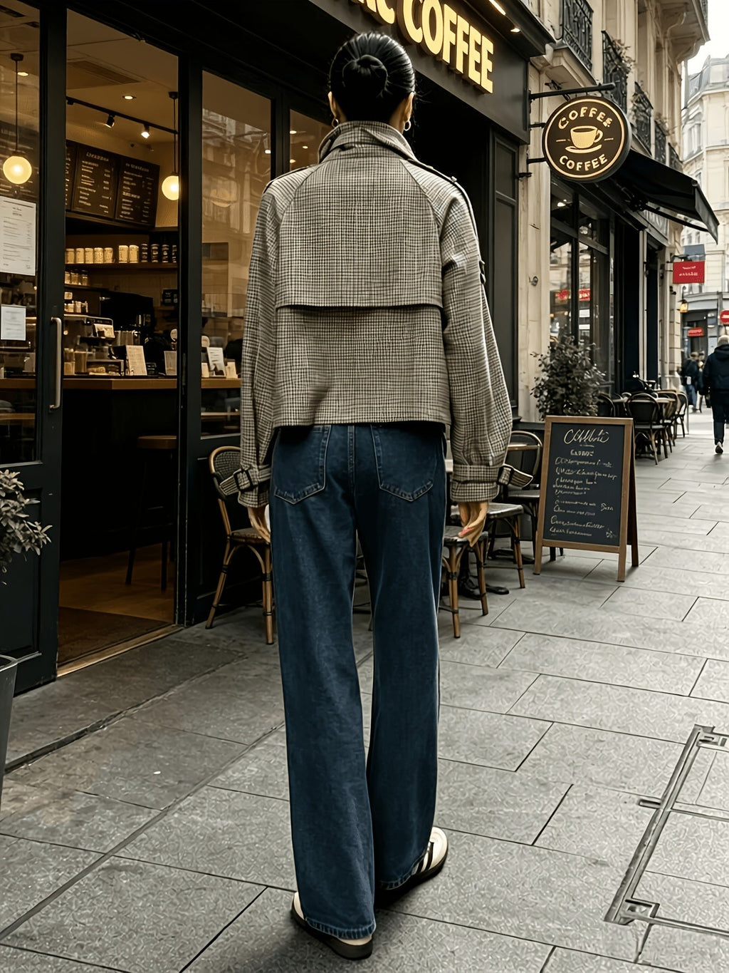 Women's Checkered Jacket with High Collar and Relaxed Fit - 7 - London-stylehouse.com