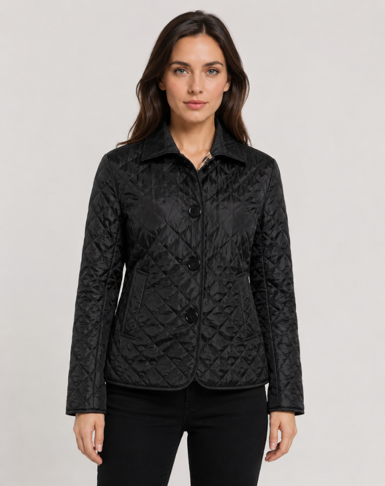 Women's Quilted Jacket with Tailored Fit and Classic Collar - 1 - London-stylehouse.com