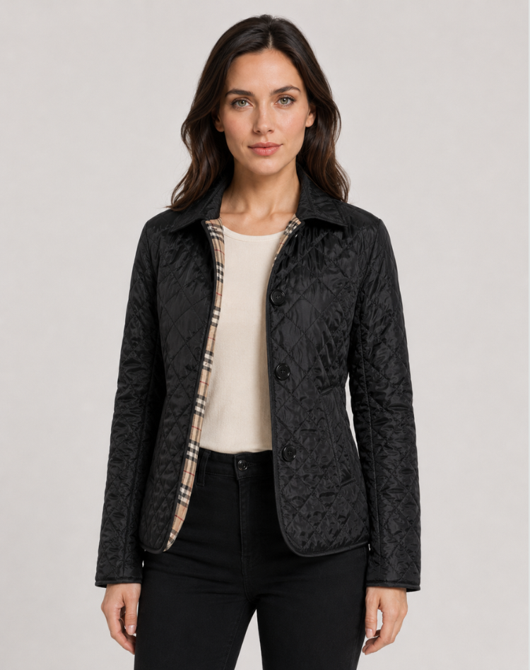 Women's Quilted Jacket with Tailored Fit and Classic Collar - 2 - London-stylehouse.com
