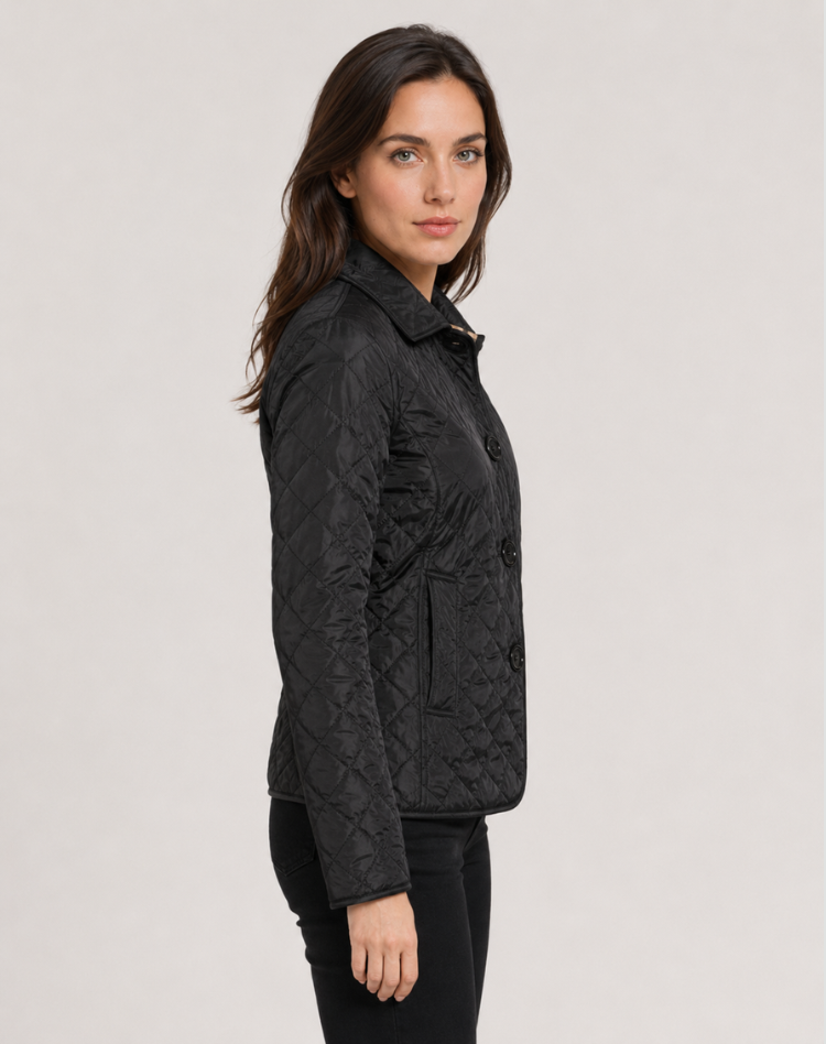 Women's Quilted Jacket with Tailored Fit and Classic Collar - 8 - London-stylehouse.com