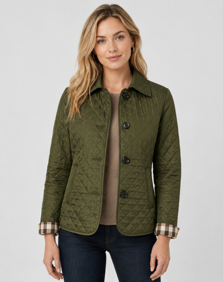 Women's Quilted Jacket with Tailored Fit and Classic Collar - 12 - London-stylehouse.com