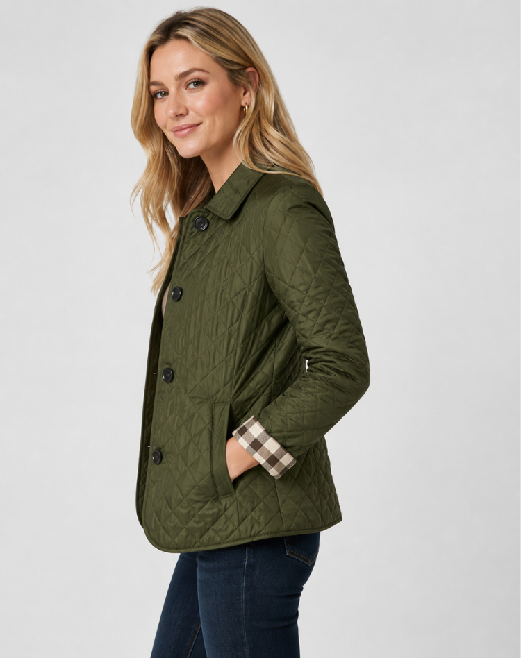 Women's Quilted Jacket with Tailored Fit and Classic Collar - 13 - London-stylehouse.com