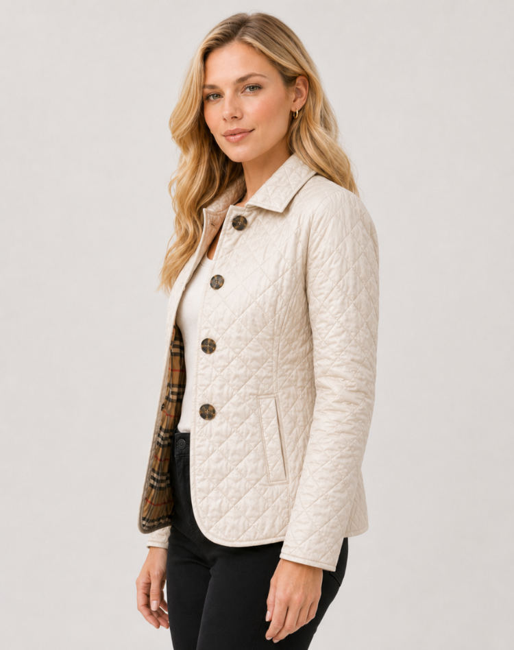 Women's Quilted Jacket with Tailored Fit and Classic Collar - 14 - London-stylehouse.com
