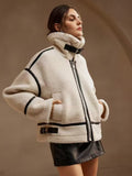 Women's Relaxed Fit Jacket with High Collar and Contrast Details - 1 - London-stylehouse.com