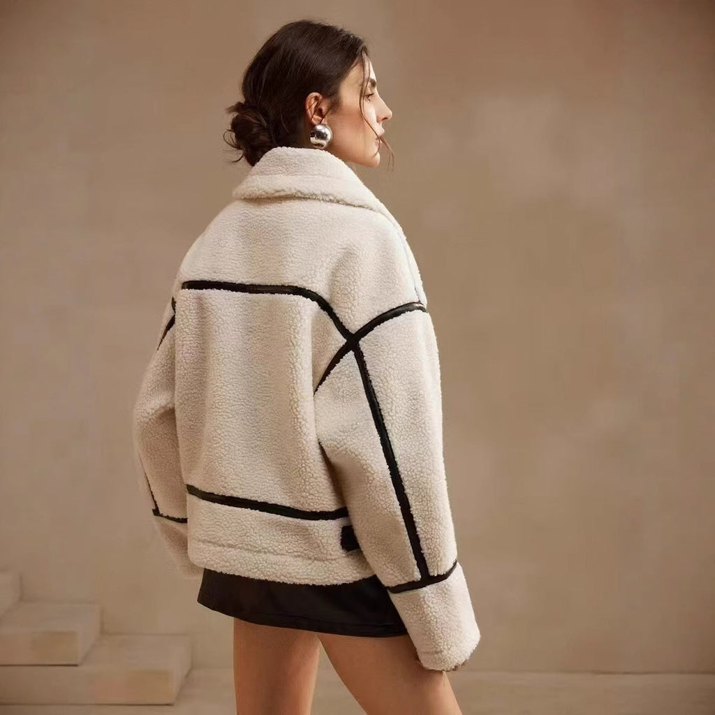 Women's Relaxed Fit Jacket with High Collar and Contrast Details - 3 - London-stylehouse.com