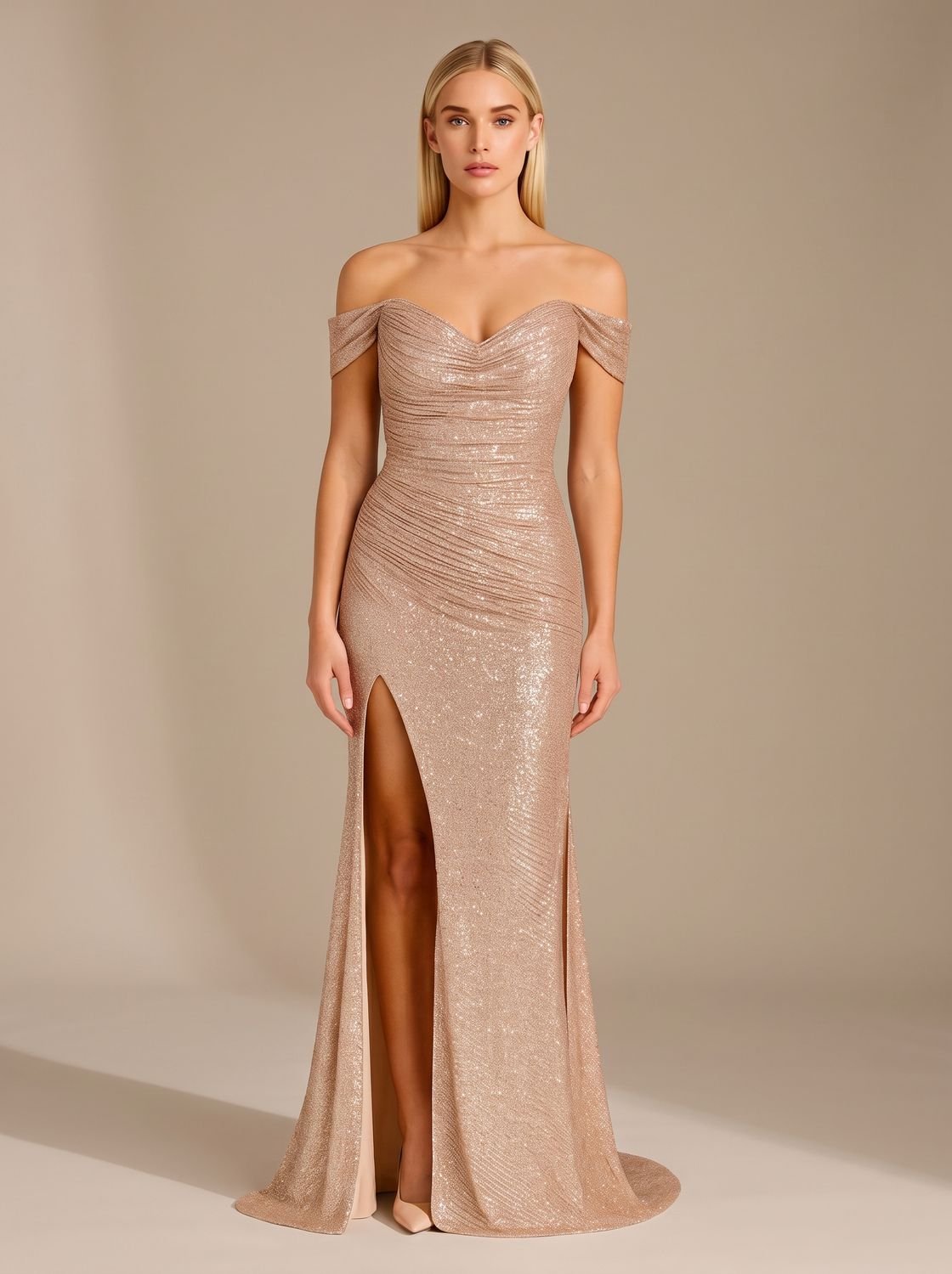 Evening Dress Women's Off-Shoulder Fit with Daring High Slit - 1 - London-stylehouse.com