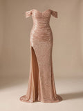 Evening Dress Women's Off-Shoulder Fit with Daring High Slit - 2 - London-stylehouse.com
