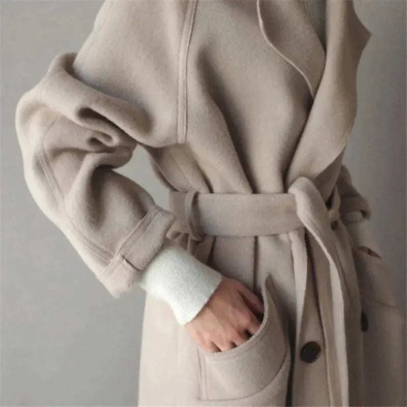 Women's Coat with Oversized Fit and Elegant Belted Detail - 3 - London-stylehouse.com