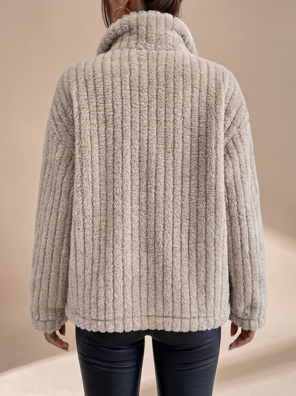 Women's Textured Jacket with Button Closure and Pockets - 4 - London-stylehouse.com