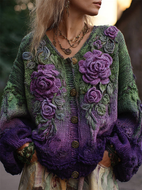 Women's Cardigan with Floral Embellishments and V-Neck Design - 1 - London-stylehouse.com