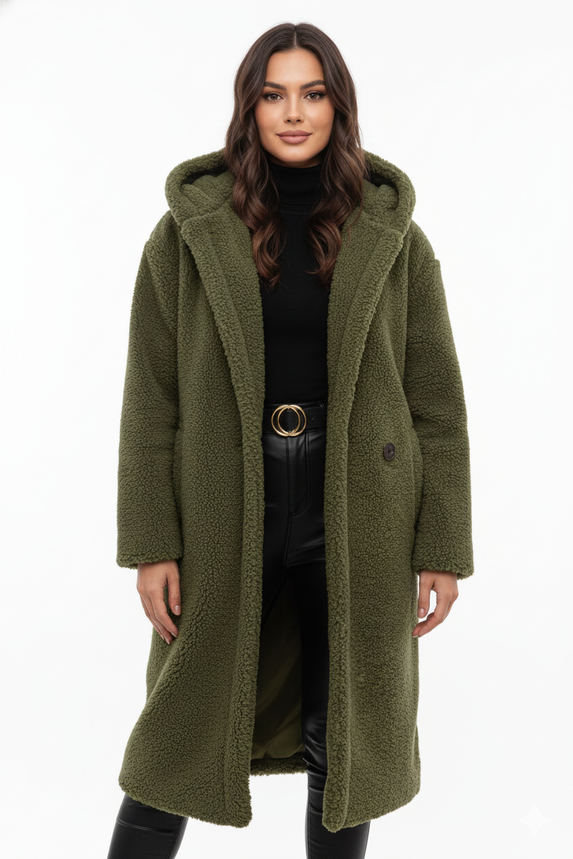 Women's Oversized Hooded Coat with Teddy Texture - 1 - London-stylehouse.com