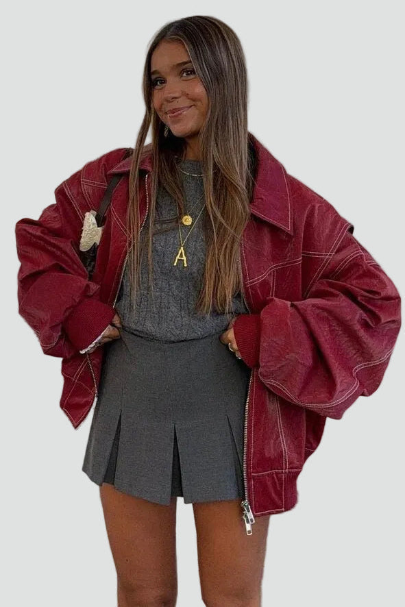 Oversized Women's Jacket with Unique Stitching and Zip Closure - 2 - London-stylehouse.com