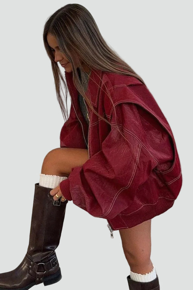 Oversized Women's Jacket with Unique Stitching and Zip Closure - 4 - London-stylehouse.com