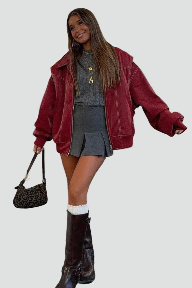Oversized Women's Jacket with Unique Stitching and Zip Closure - 5 - London-stylehouse.com