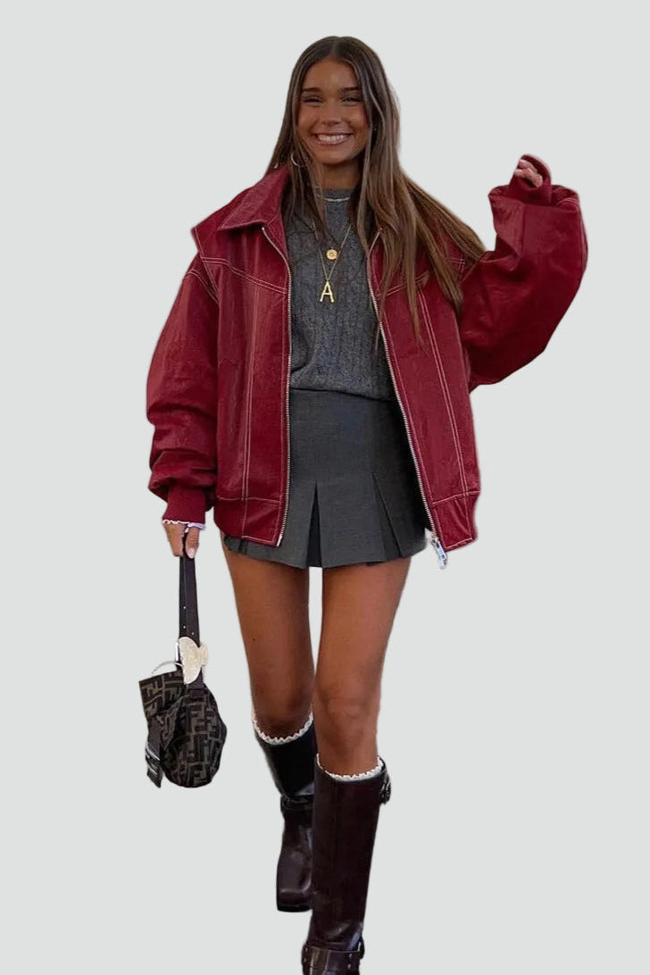 Oversized Women's Jacket with Unique Stitching and Zip Closure - 6 - London-stylehouse.com