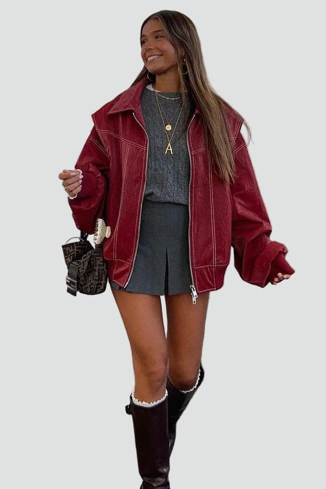 Oversized Women's Jacket with Unique Stitching and Zip Closure - 7 - London-stylehouse.com