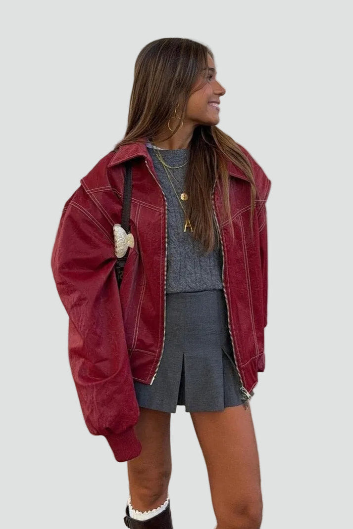 Oversized Women's Jacket with Unique Stitching and Zip Closure - 8 - London-stylehouse.com