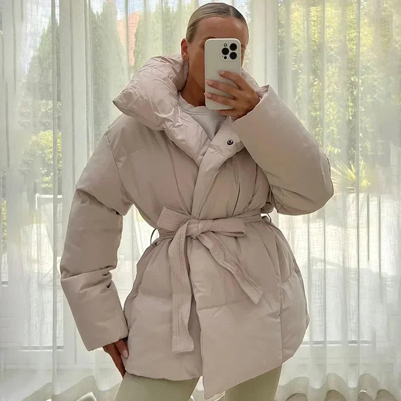 Women's Oversized Jacket with Statement Collar and Adjustable Belt - 8 - London-stylehouse.com