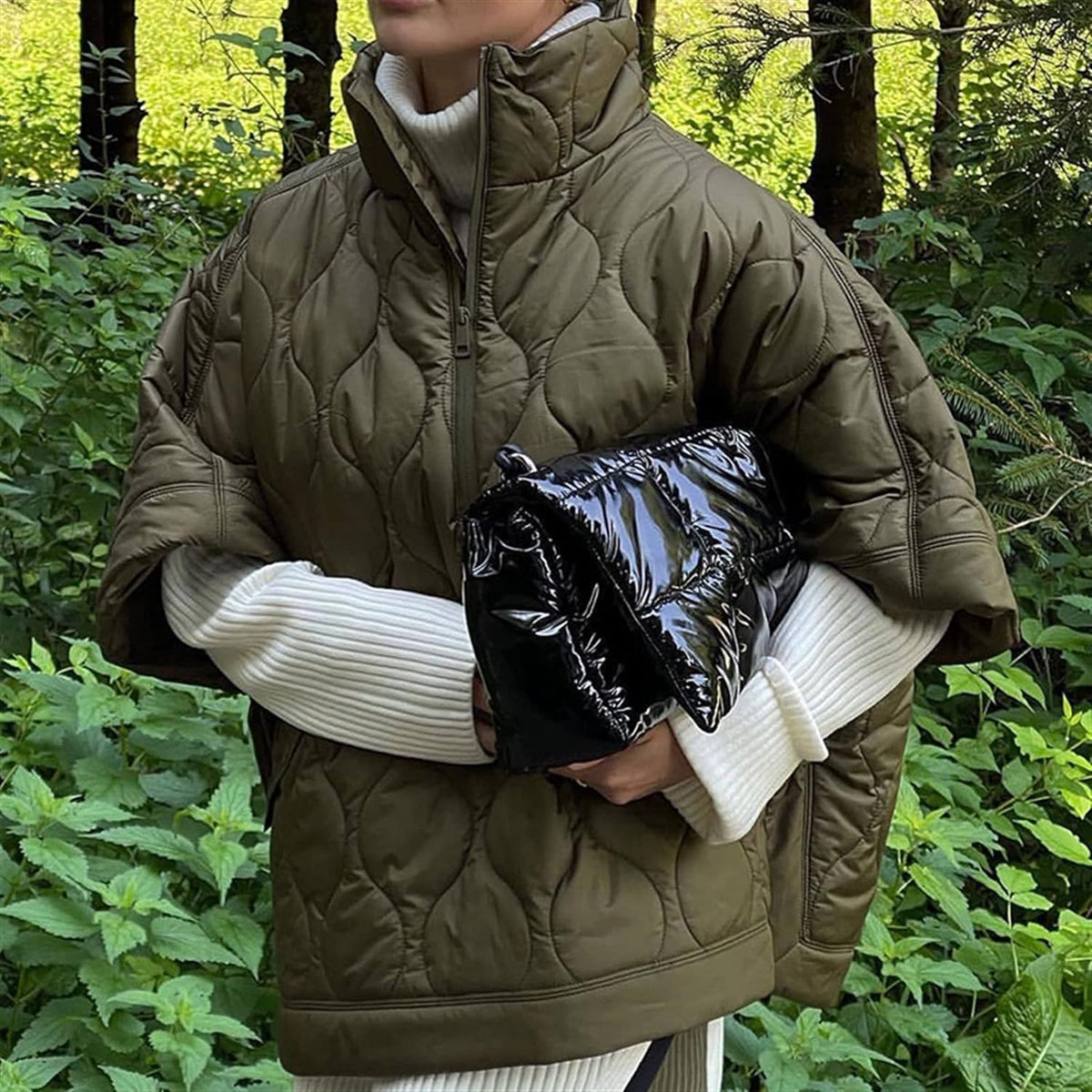 Women's Quilted Jacket with Oversized Fit and High Collar - 5 - London-stylehouse.com