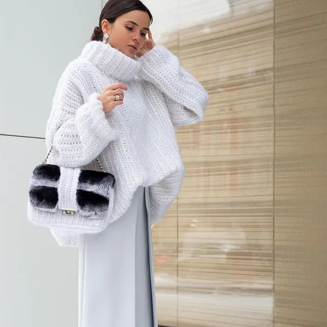 Women's Chunky Knit Pullover with High Neck and Oversized Sleeves - 1 - London-stylehouse.com
