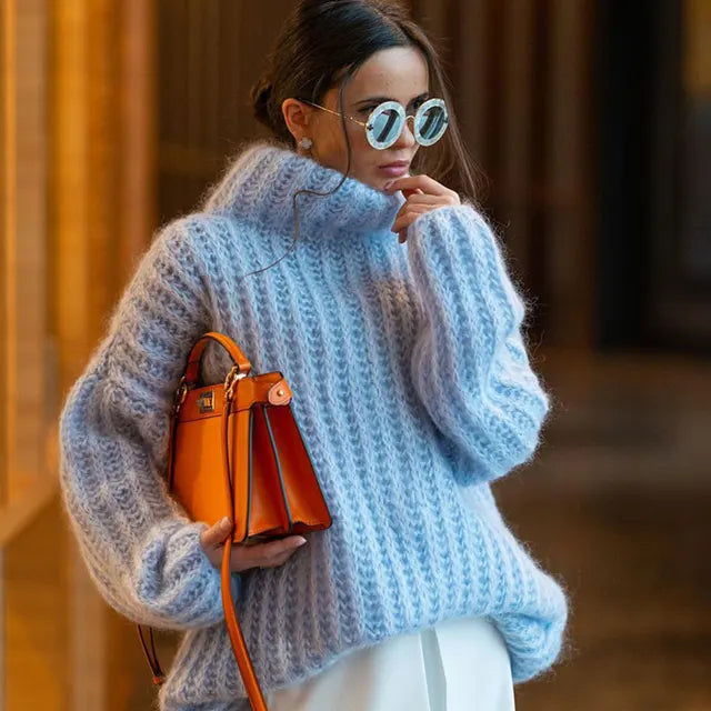 Women's Chunky Knit Pullover with High Neck and Oversized Sleeves - 3 - London-stylehouse.com