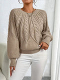 Women's Pullover with Cable Knit Design and Balloon Sleeves - 2 - London-stylehouse.com