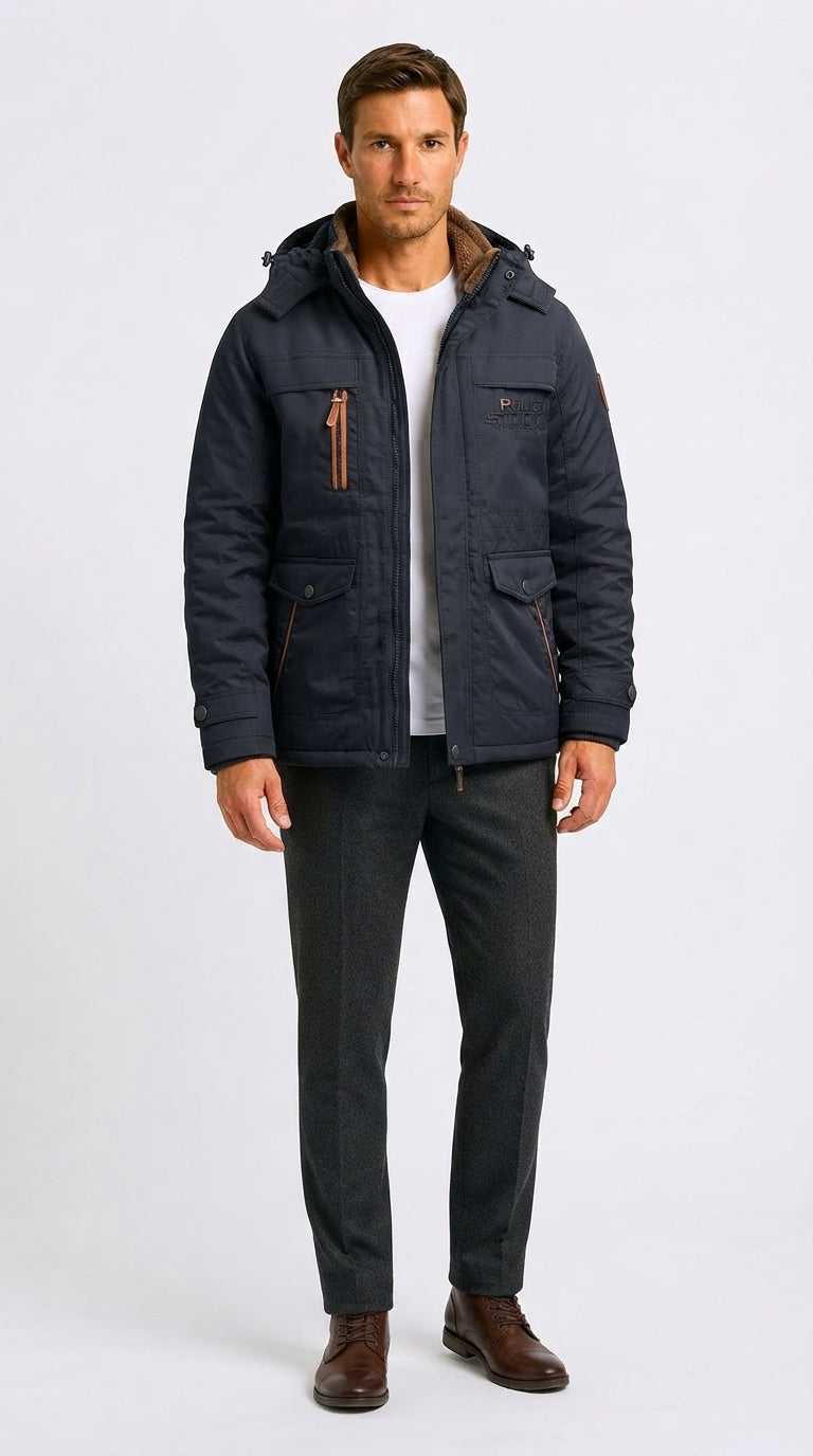 Men's Jacket with Detachable Hood and Functional Pockets - 1 - London-stylehouse.com