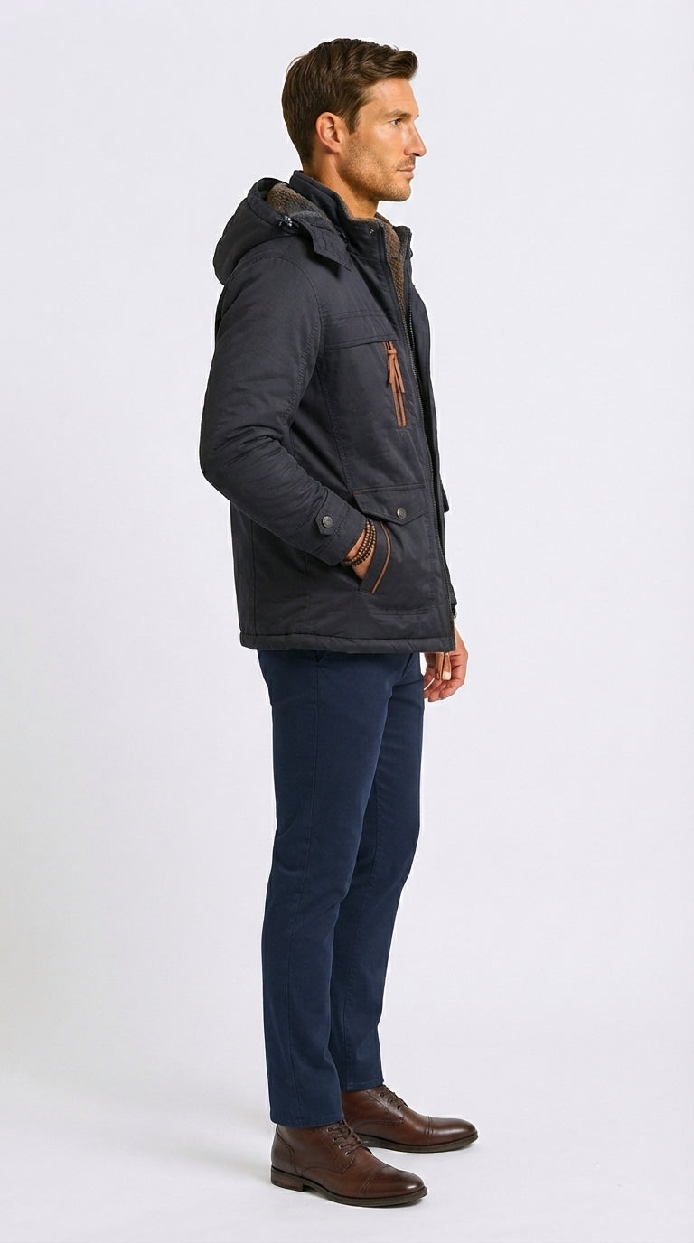 Men's Jacket with Detachable Hood and Functional Pockets - 2 - London-stylehouse.com